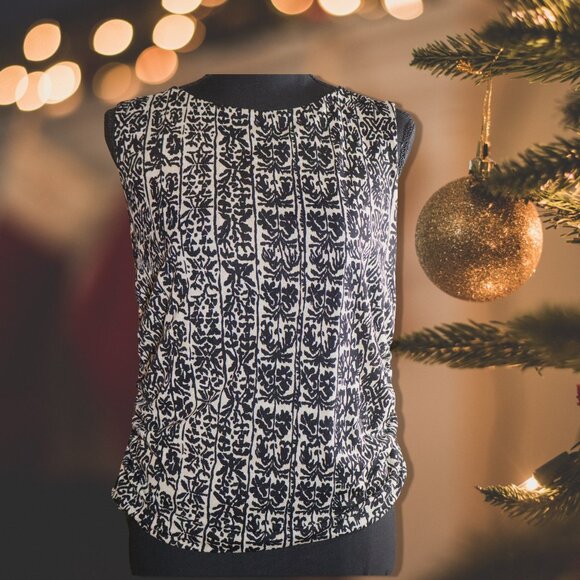 Kathy Lee Collection, Lined Sleeveless Blouse, Black/Tan, Large - Picture 1 of 3